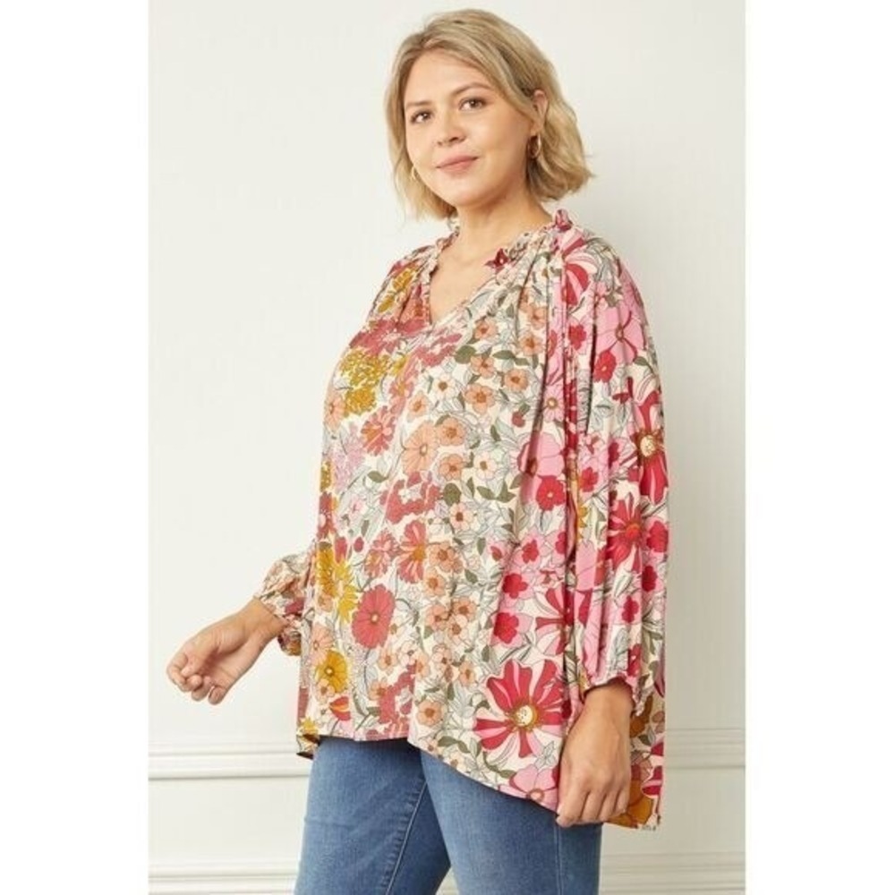 Womens‎ Size 1x Floral Tunic Top Lightweight Cottagecore Romantic Feminine Boho